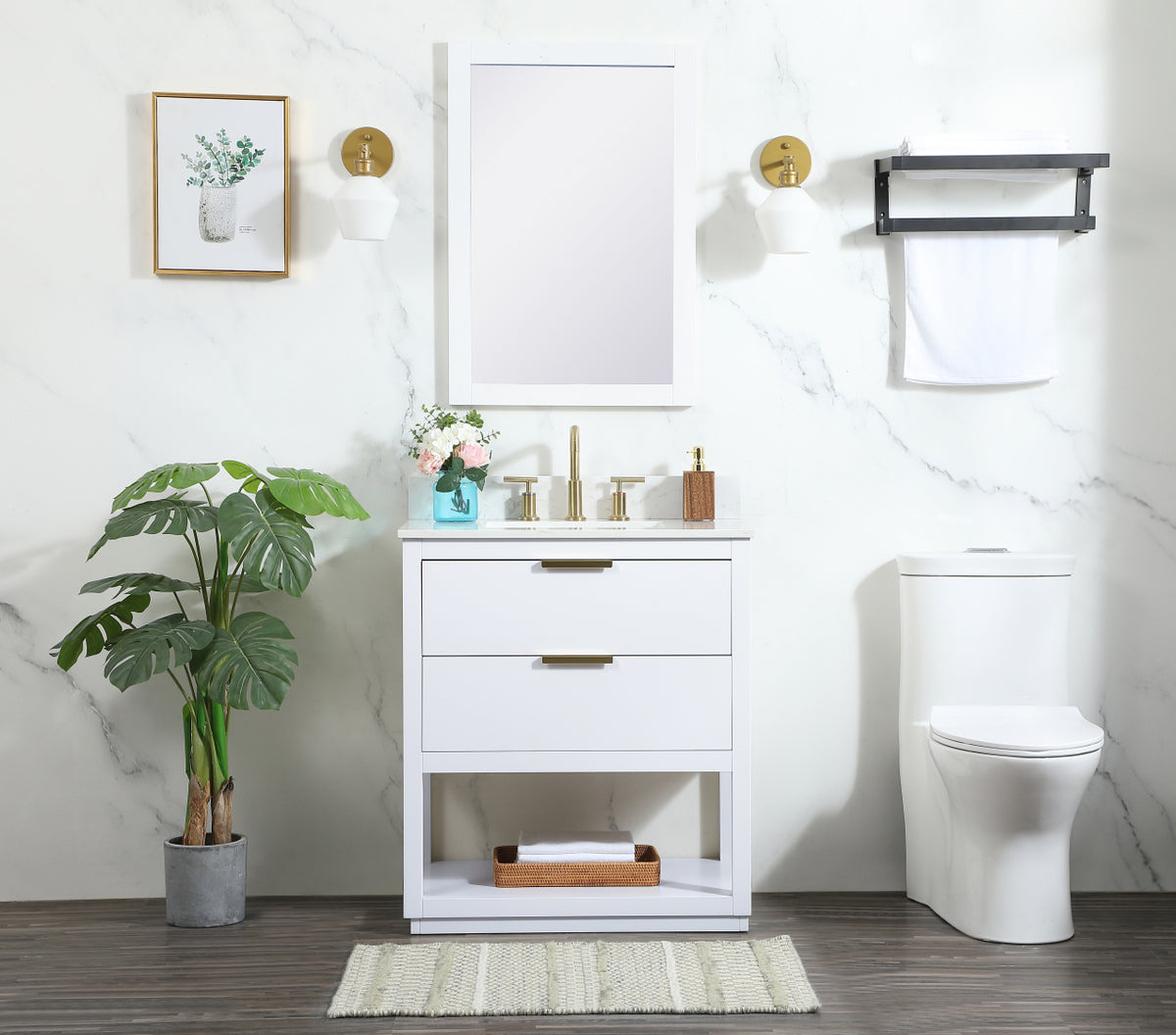 30 inch Single bathroom vanity in white with backsplash