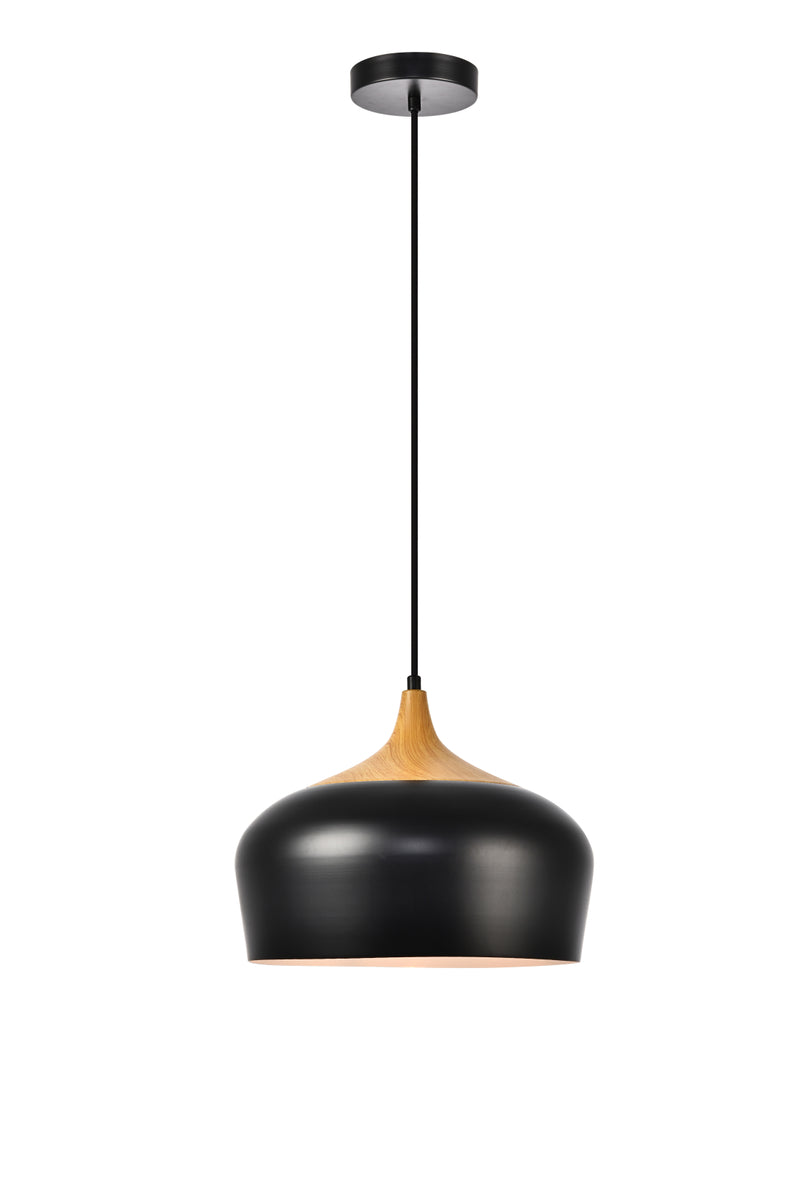 Nora Collection Pendant D11.5in H9in Lt:1 Black and natural wood finish