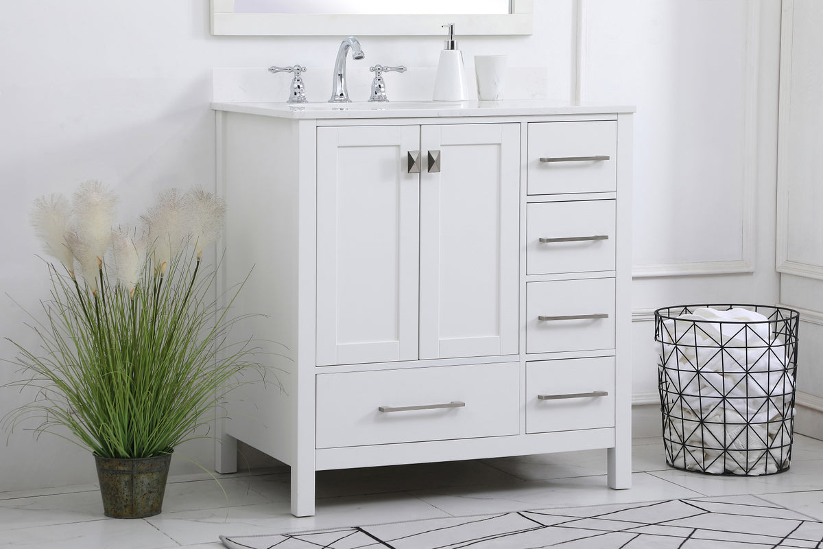 32 inch Single Bathroom Vanity in White with Backsplash