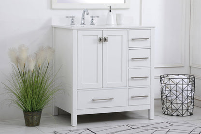 32 inch Single Bathroom Vanity in White with Backsplash