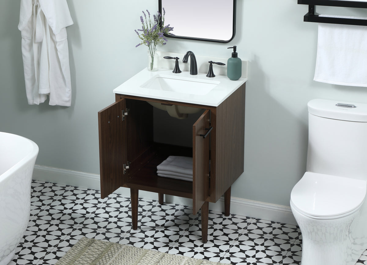 24 inch Single bathroom vanity in walnut with backsplash