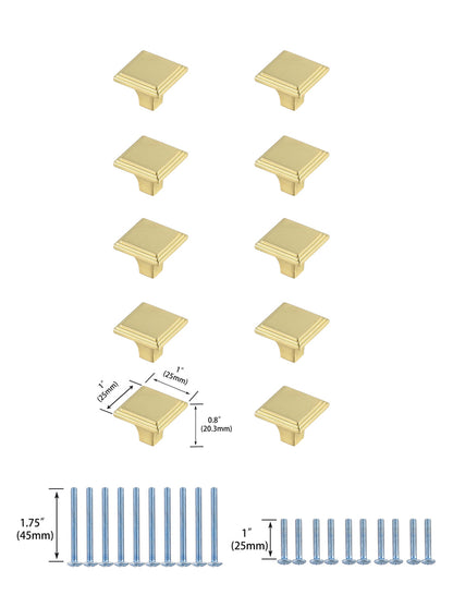 Wilow 1" Brushed Gold Square Knob Multipack (Set of 10)