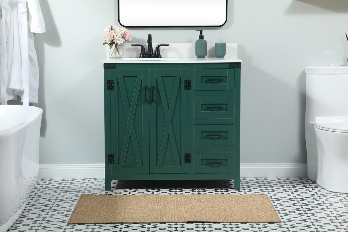 36 inch Single bathroom vanity in green with backsplash
