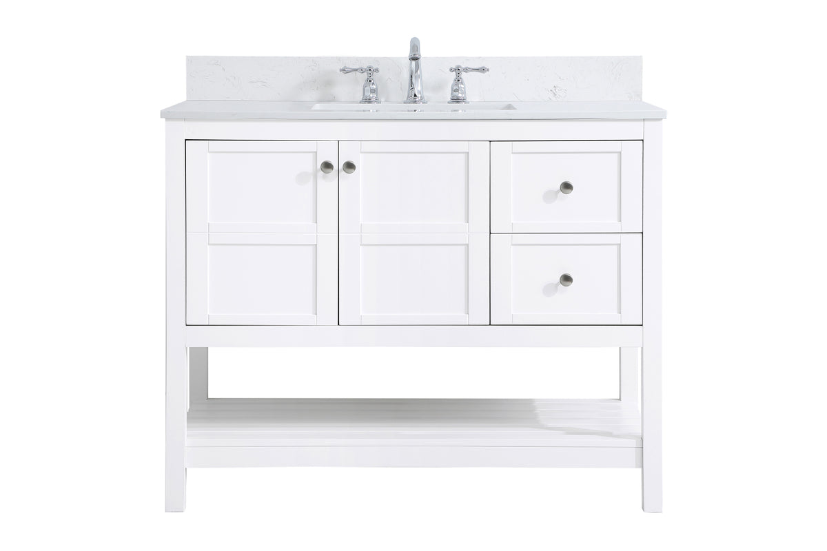 42 inch Single Bathroom Vanity in White with Backsplash