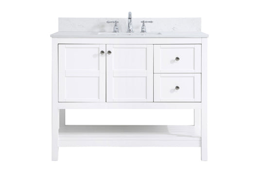 42 inch Single Bathroom Vanity in White with Backsplash