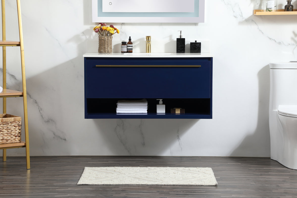 40 inch Single bathroom vanity in blue with backsplash