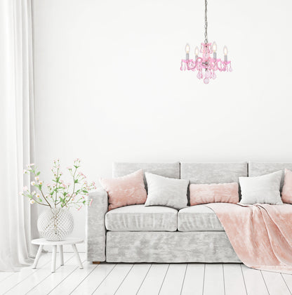 Rococo 4 light Pink Pendant Rosaline (Pink) Royal Cut Crystal