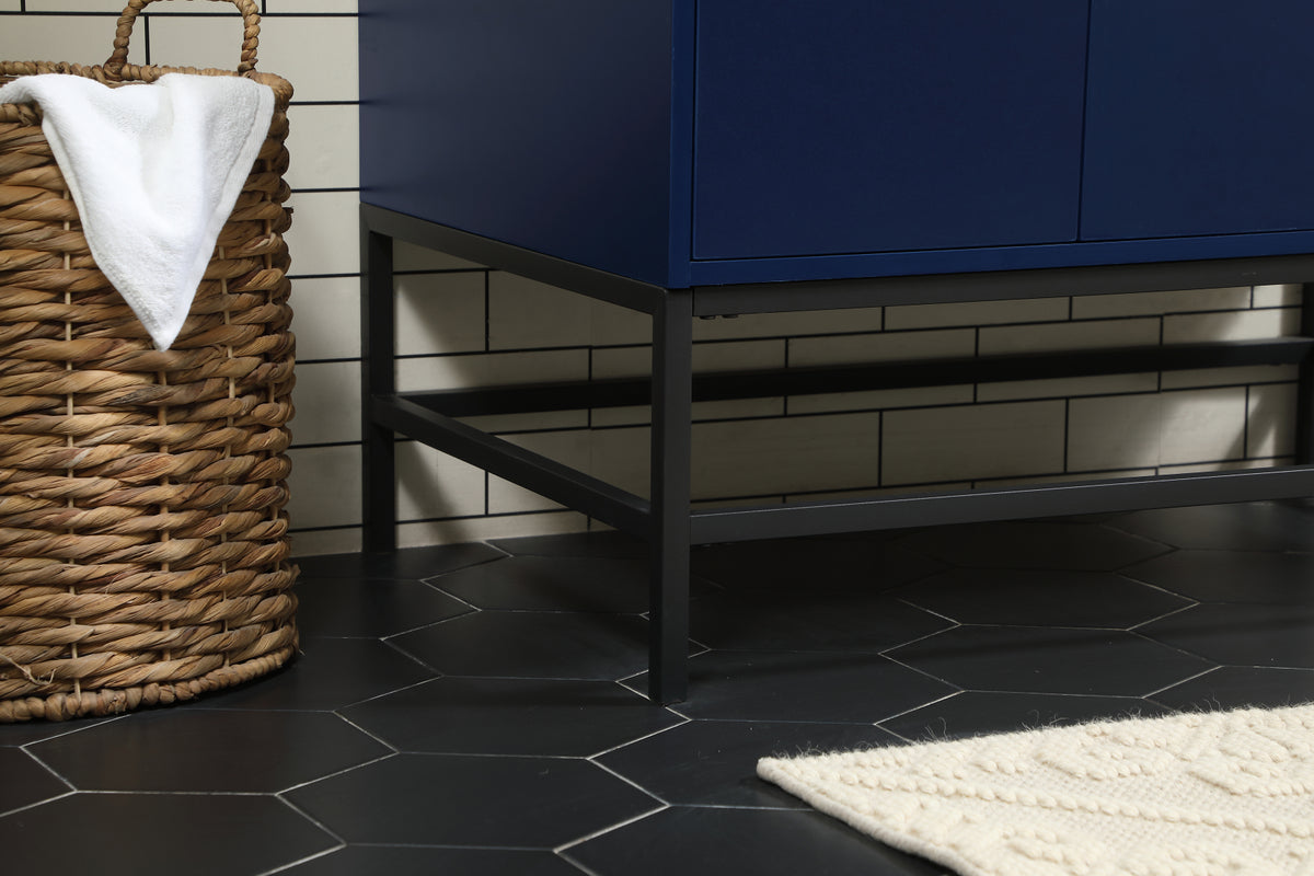 36 inch Single bathroom vanity in blue with backsplash