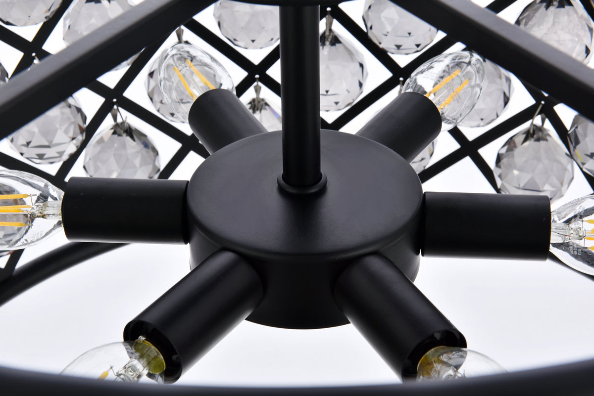 Madison 6 light Matte Black Pendant Silver Shade (Grey) Royal Cut Crystal