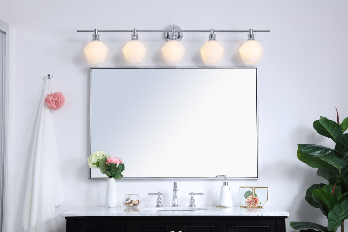 Gene 5 light Chrome and Frosted white glass Wall sconce