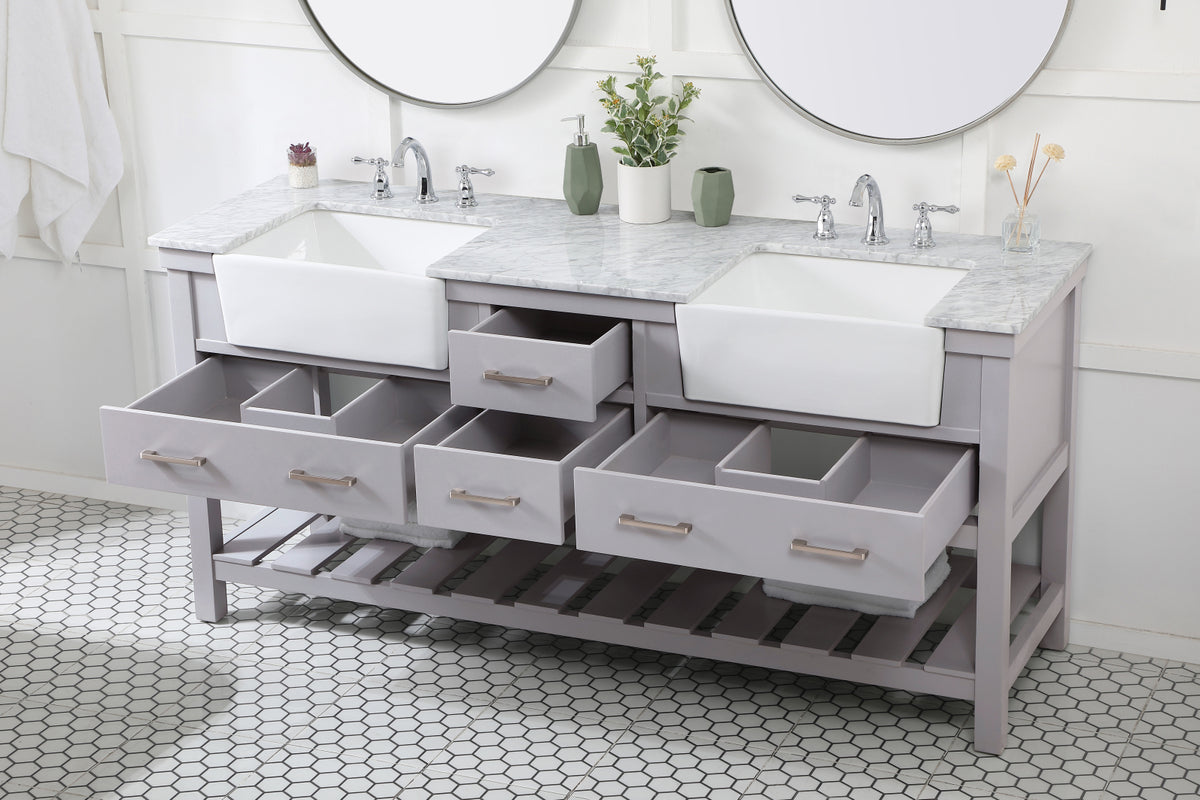 72 inch double bathroom vanity in grey