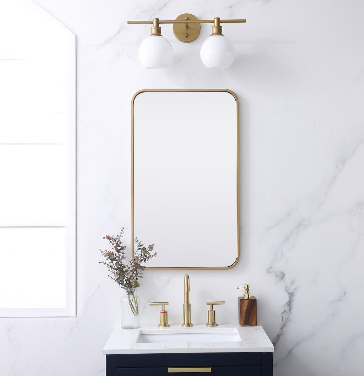 Soft corner metal rectangular mirror 18x30 inch in Brass