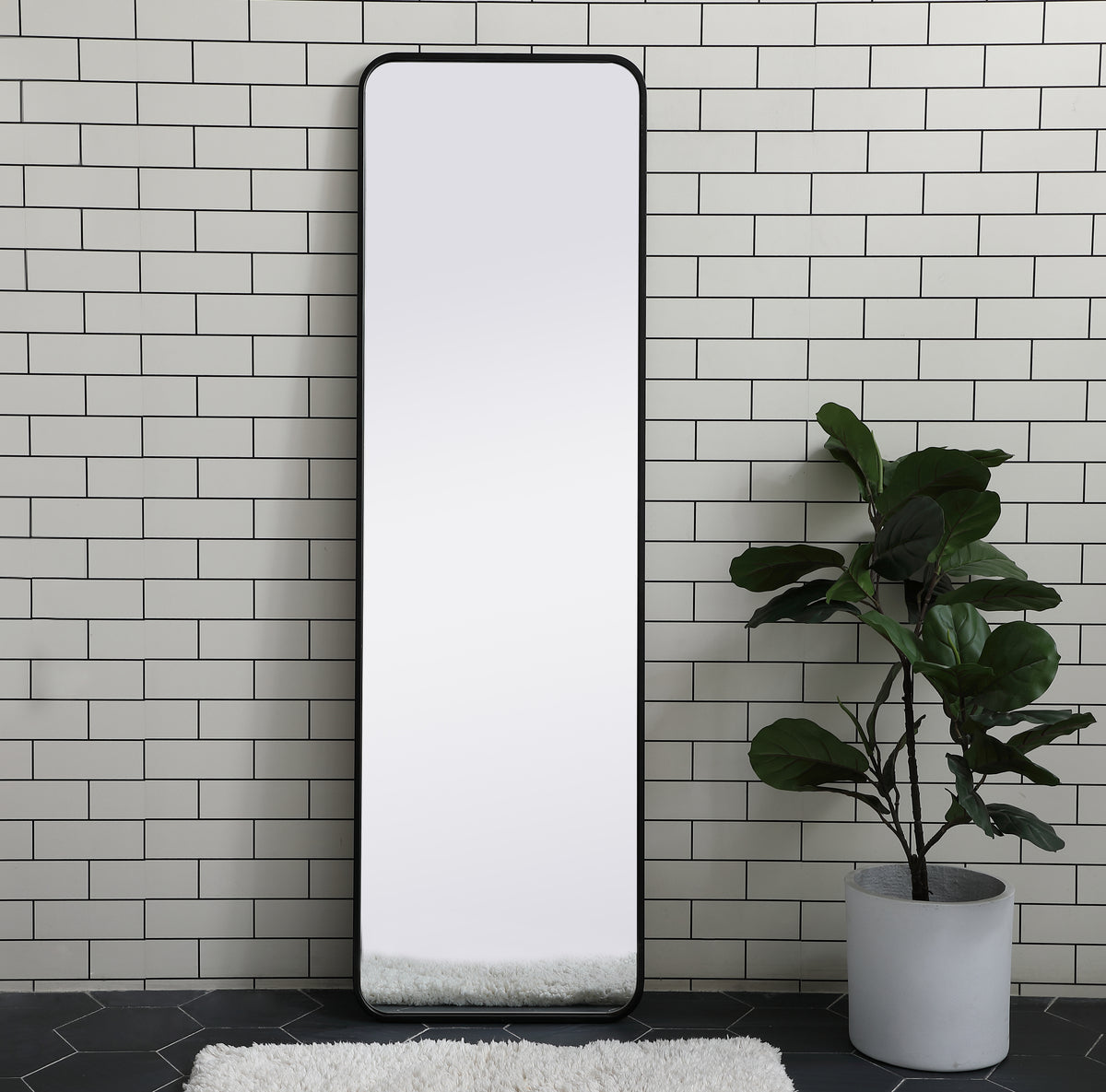 Soft corner metal rectangular mirror 18x60 inch in Black