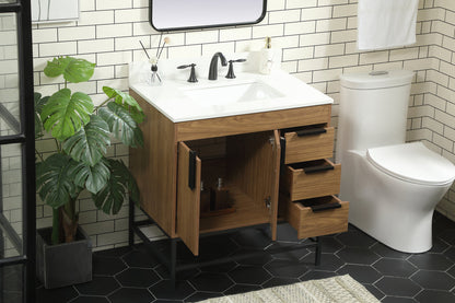 32 inch Single bathroom vanity in walnut brown with backsplash