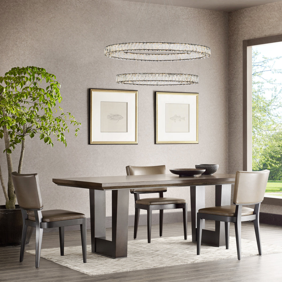 Monroe 40 inch LED oval double ring pendant in black