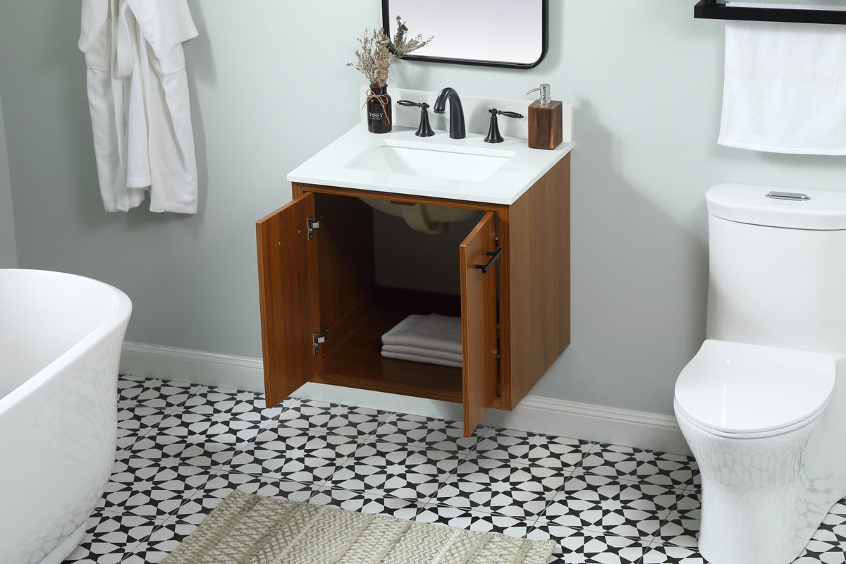 24 inch Single bathroom vanity in teak with backsplash