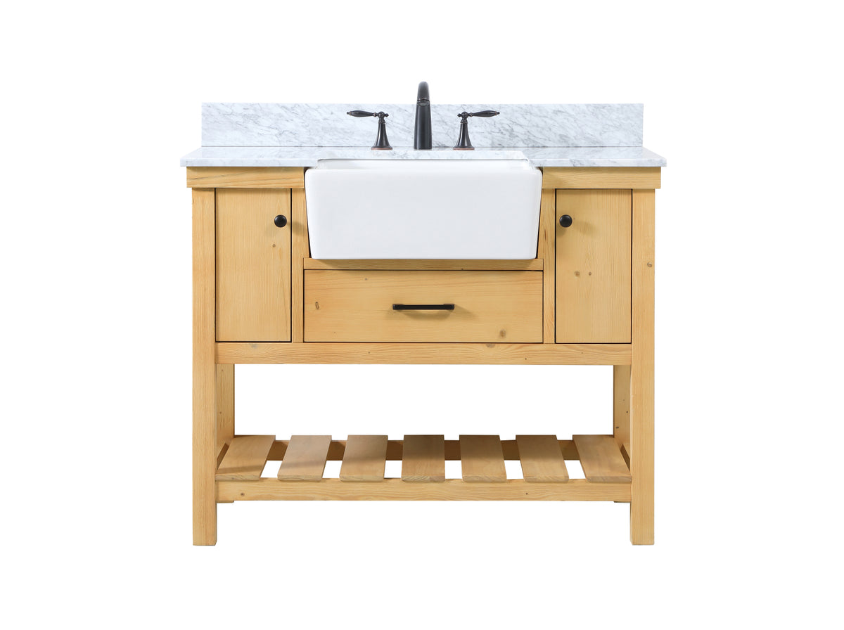 42 inch Single bathroom vanity in natural wood with backsplash