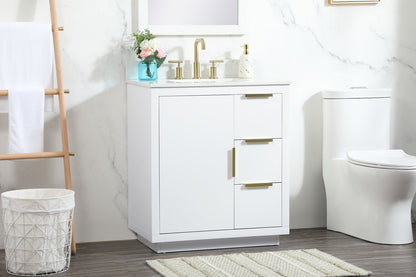 30 inch Single bathroom vanity in white with backsplash