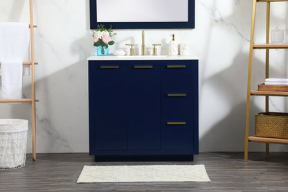 36 inch Single bathroom vanity in blue with backsplash