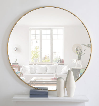 Metal frame Round Mirror 48 inch Brass finish
