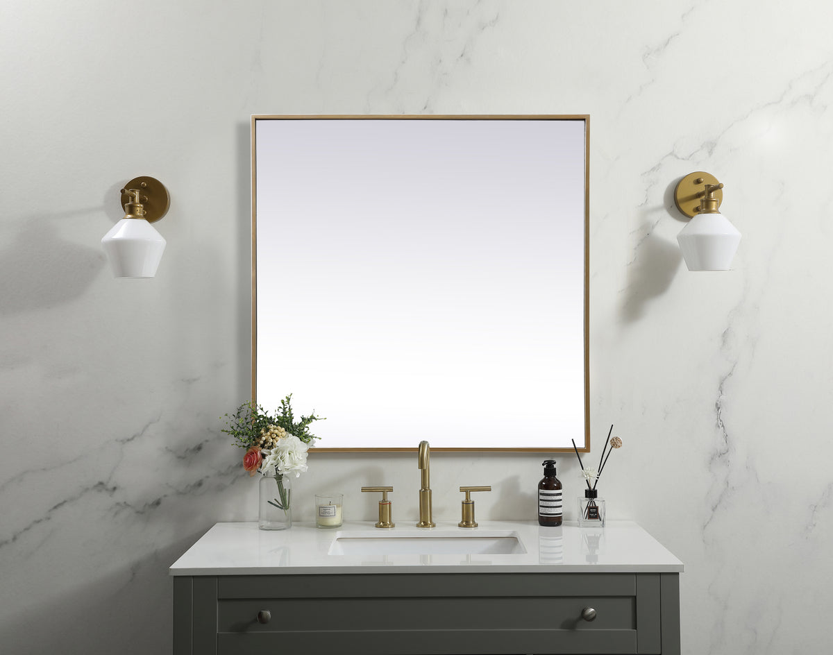 Metal Frame Square Mirror 30 inch in Brass