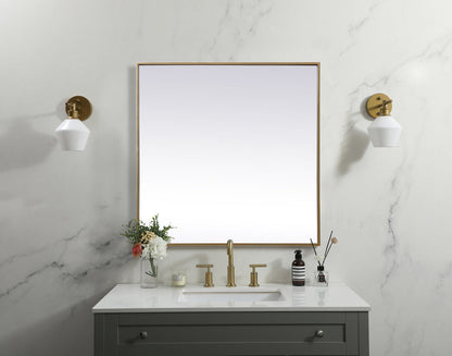 Metal Frame Square Mirror 30 inch in Brass