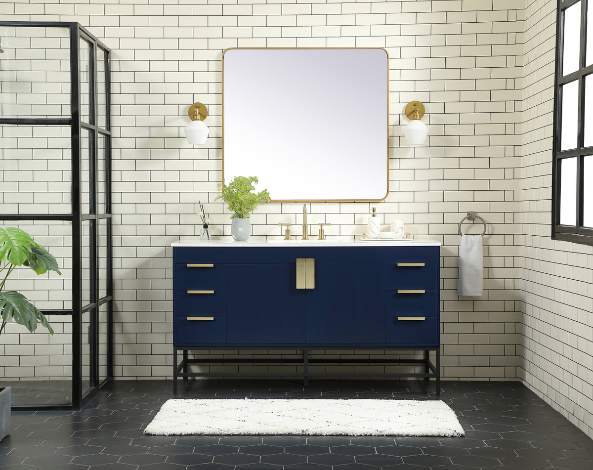 60 inch Single bathroom vanity in blue