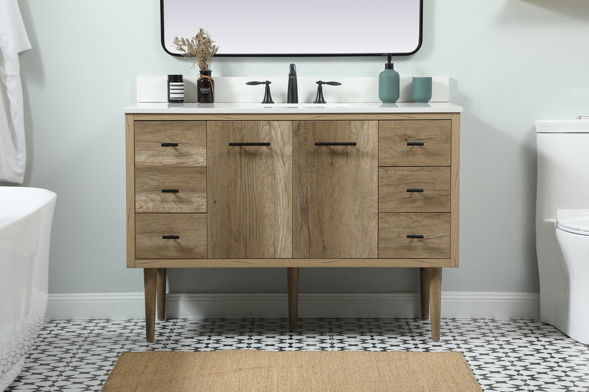 48 inch Single bathroom vanity in natural oak with backsplash