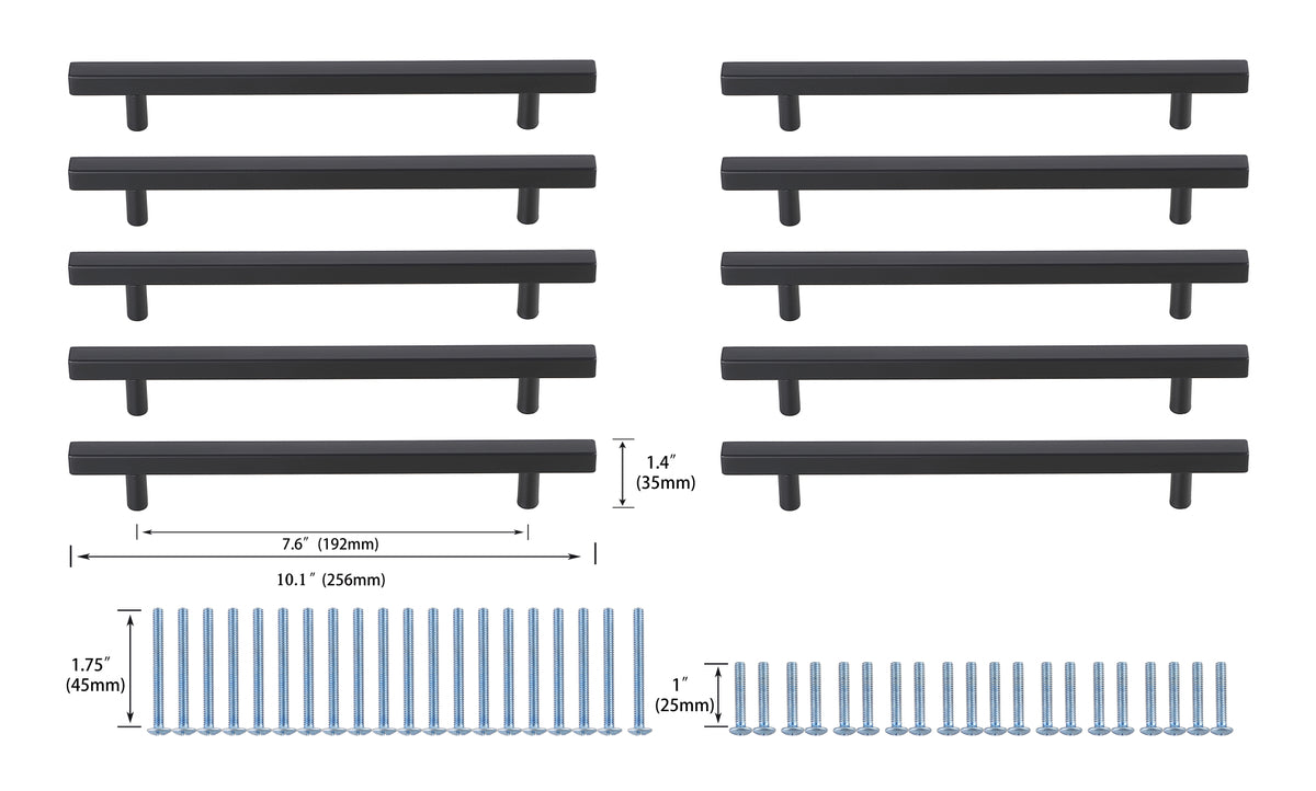 Dior 7-9/16" Center to Center Matte Black Bar Pull Multipack (set of 10)