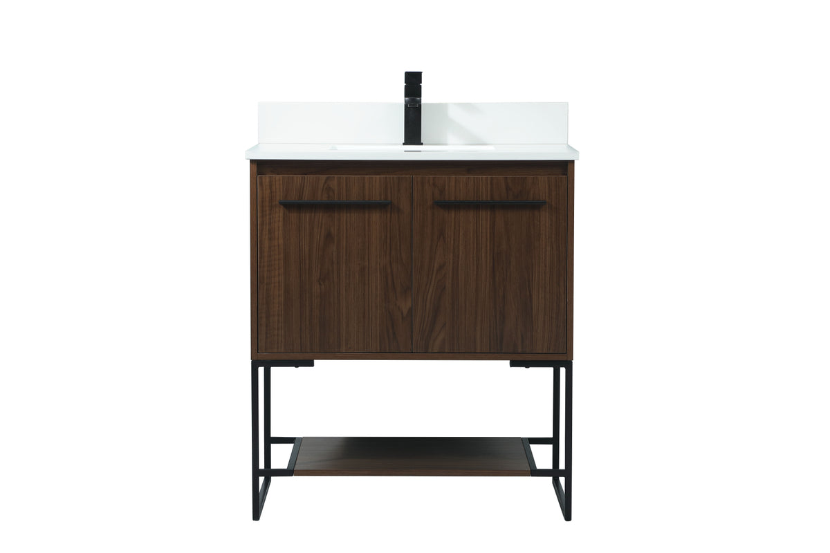30 inch Single bathroom vanity in walnut with backsplash