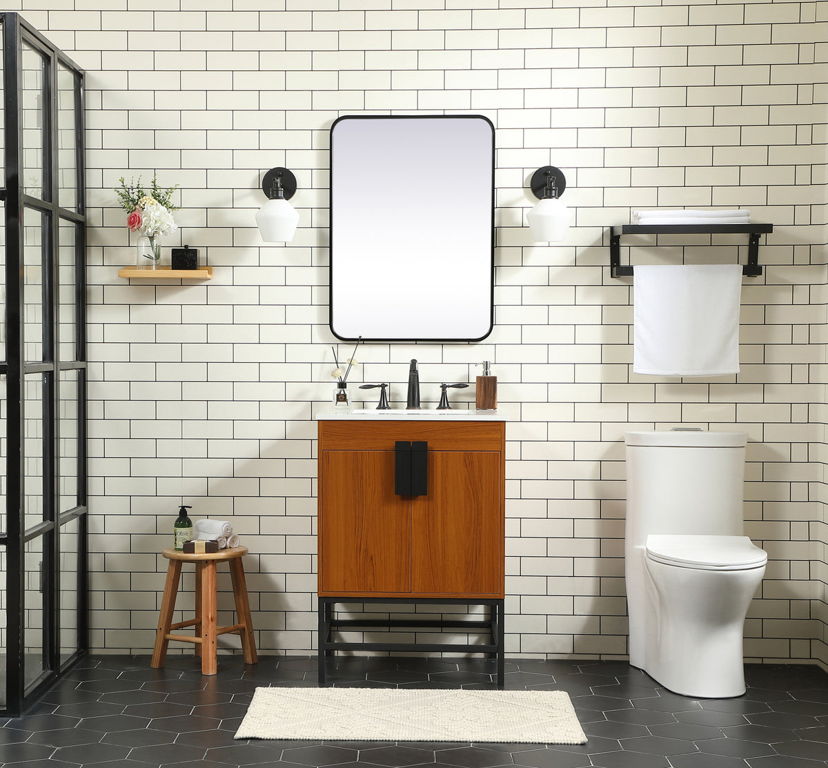 24 inch Single bathroom vanity in teak