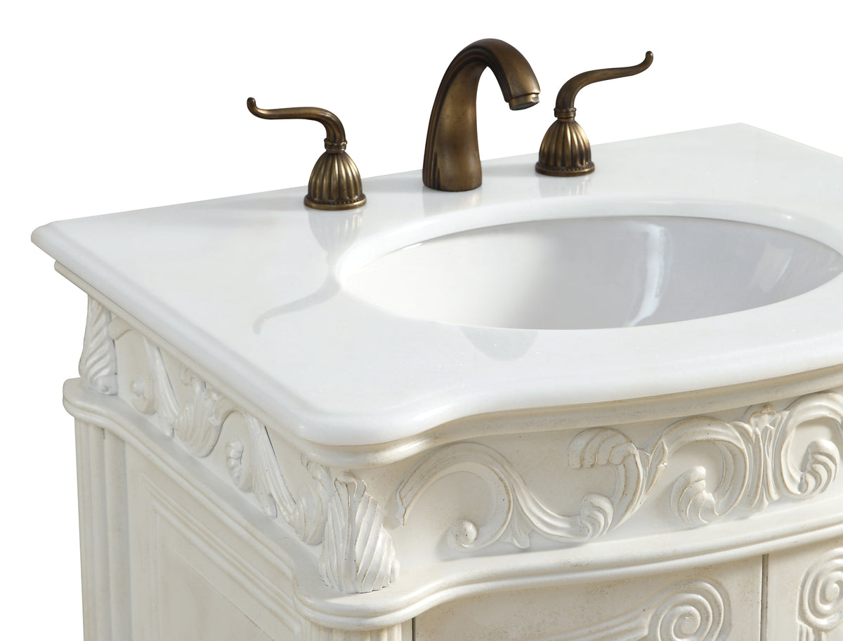 27 inch Single Bathroom vanity in Antique White with ivory white engineered marble