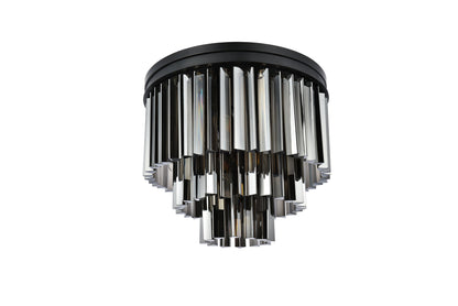 Sydney 9 light Matte Black Flush Mount Silver Shade (Grey) Royal Cut Crystal