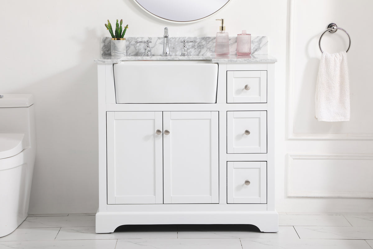 36 inch Single bathroom vanity in white with backsplash