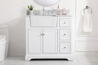 36 inch Single bathroom vanity in white with backsplash