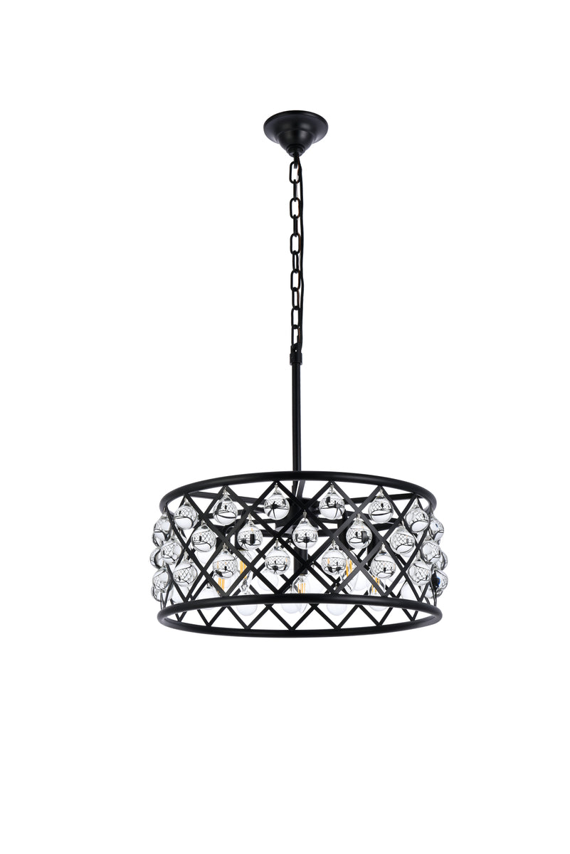 Madison 5 light Matte Black Pendant Clear Royal Cut Crystal
