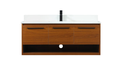 48 inch Single bathroom vanity in teak with backsplash