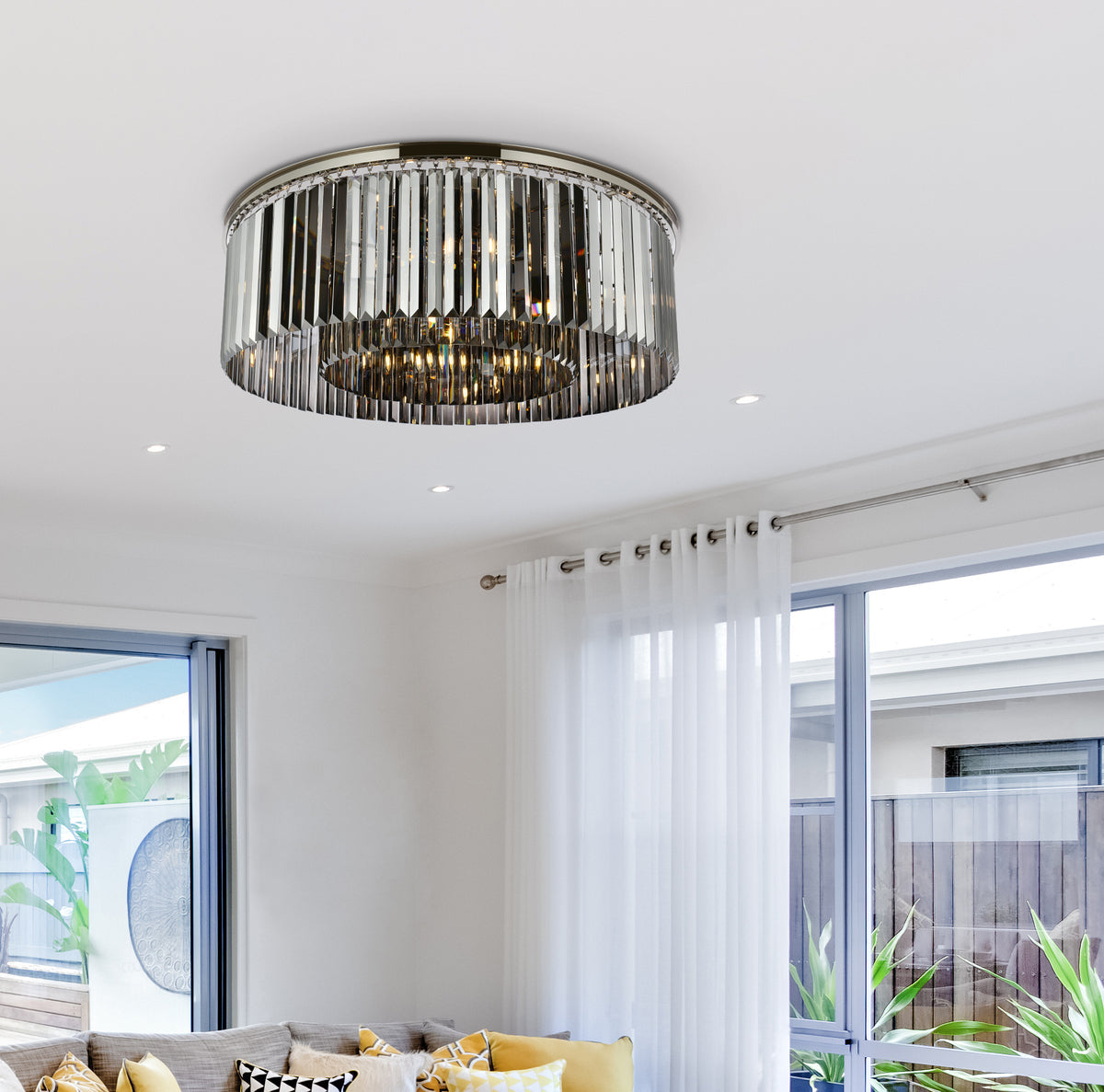 Sydney 10 light polished nickel Flush Mount Silver Shade (Grey) Royal Cut Crystal