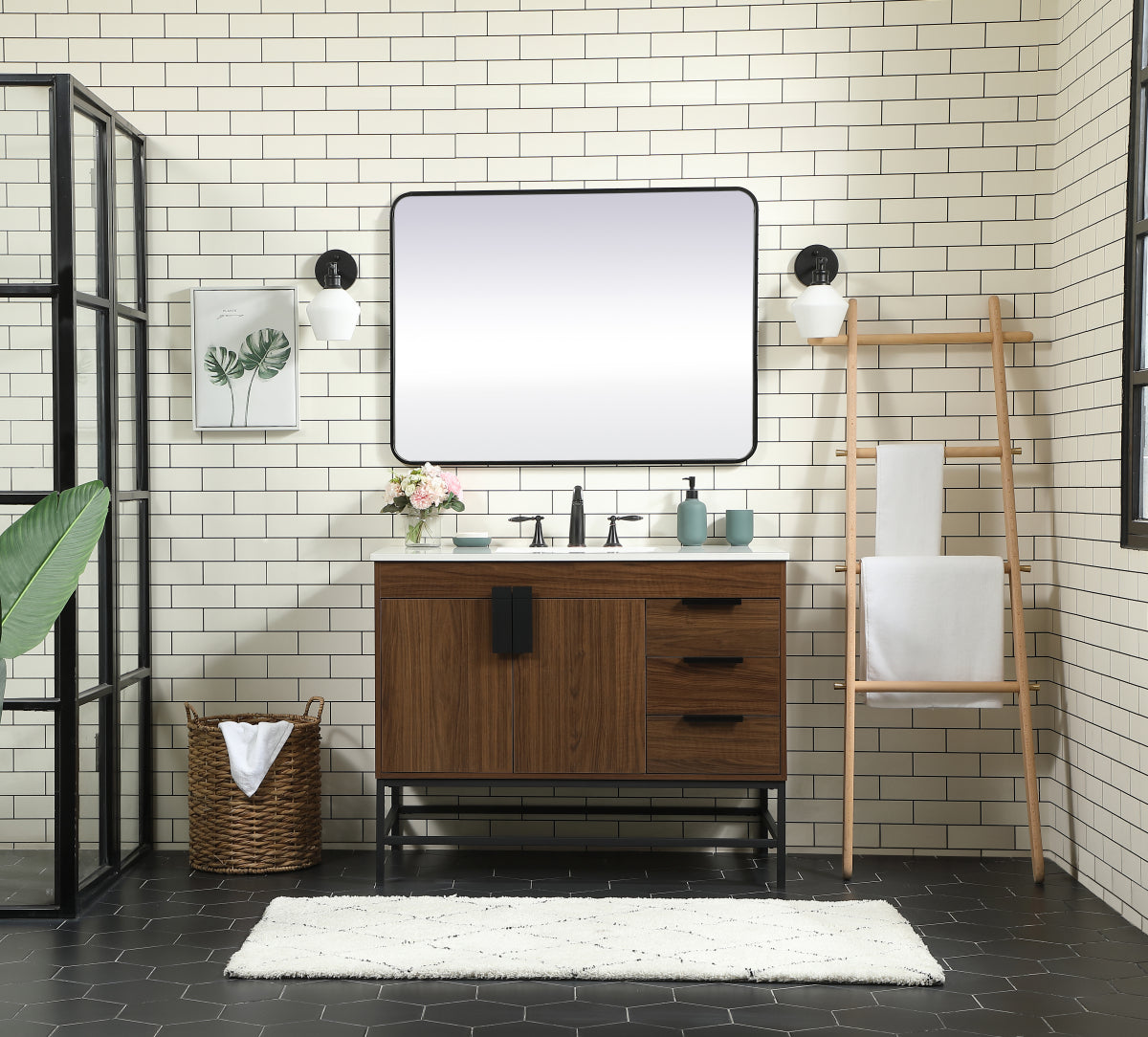 42 inch Single bathroom vanity in walnut