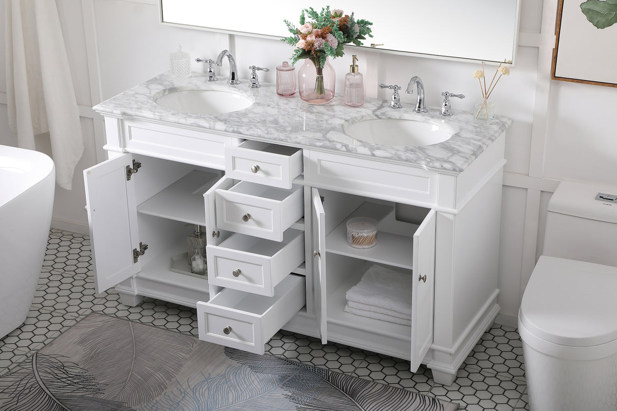 60 inch Double Bathroom Vanity set in White