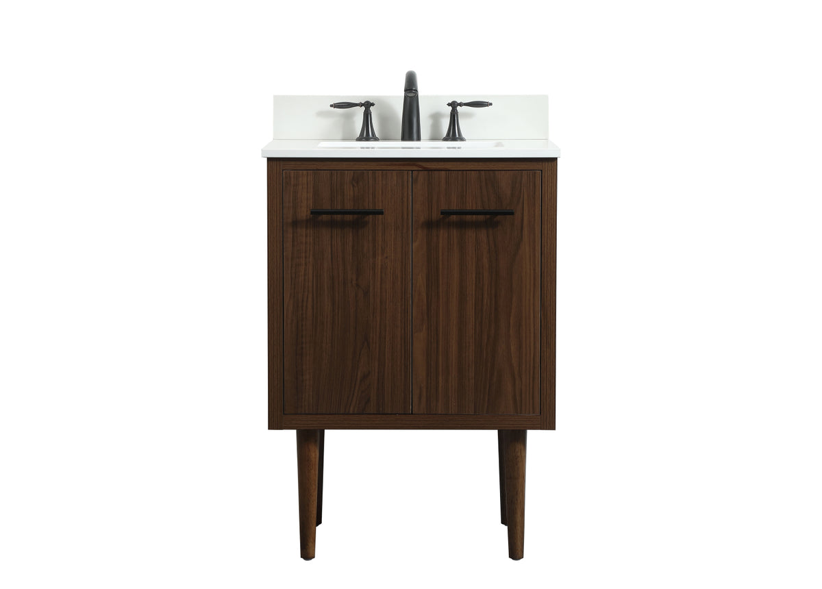 24 inch Single bathroom vanity in walnut with backsplash