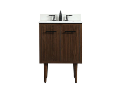24 inch Single bathroom vanity in walnut with backsplash