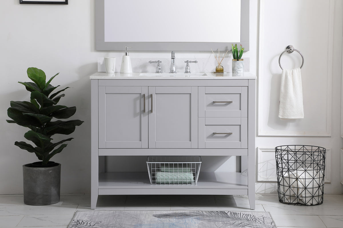 42 inch Single Bathroom Vanity in Grey with Backsplash