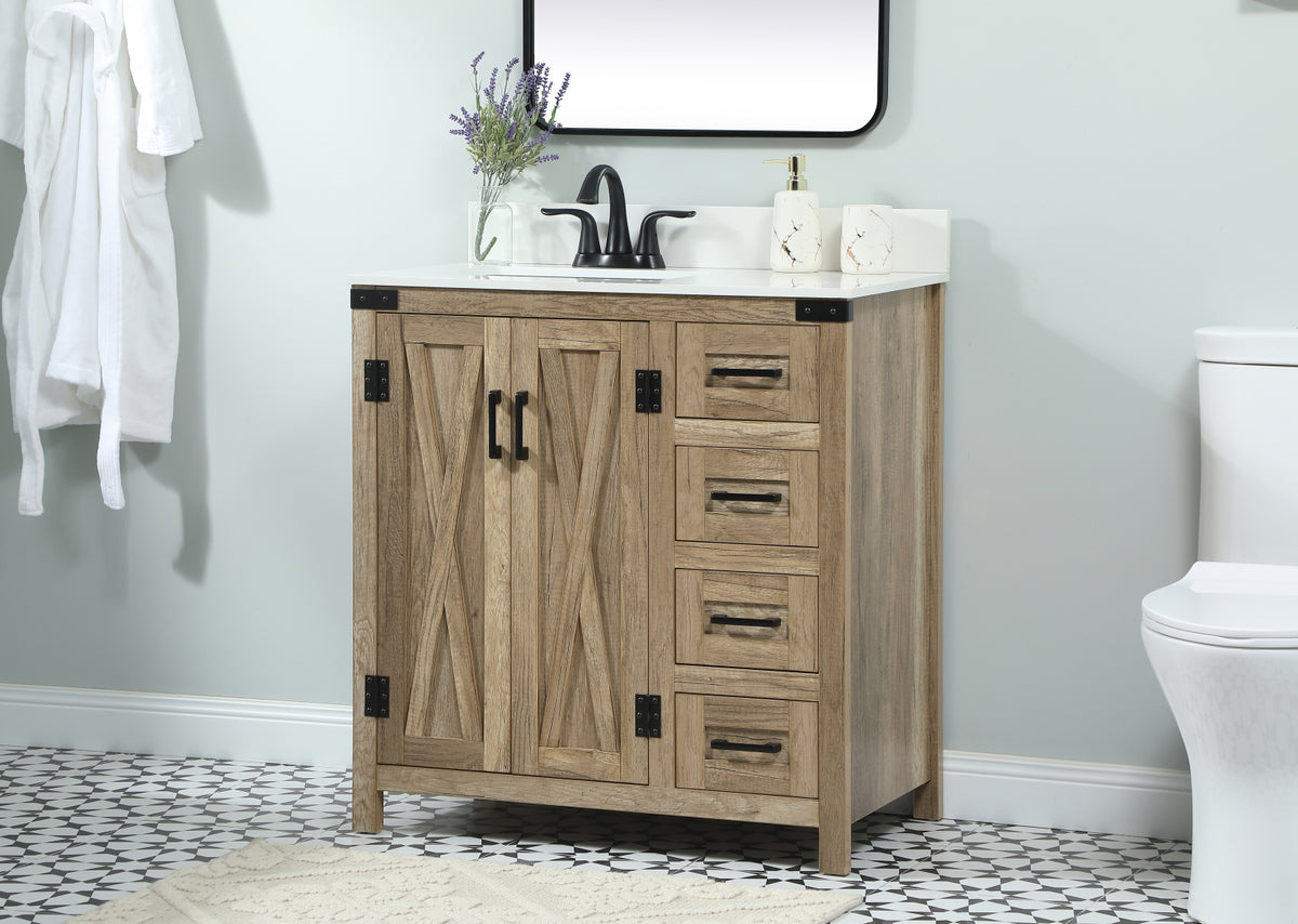 32 inch Single bathroom vanity in natural oak with backsplash