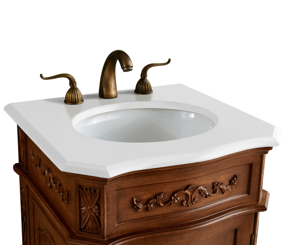 21 inch Single Bathroom vanity in Teak Color with ivory white engineered marble