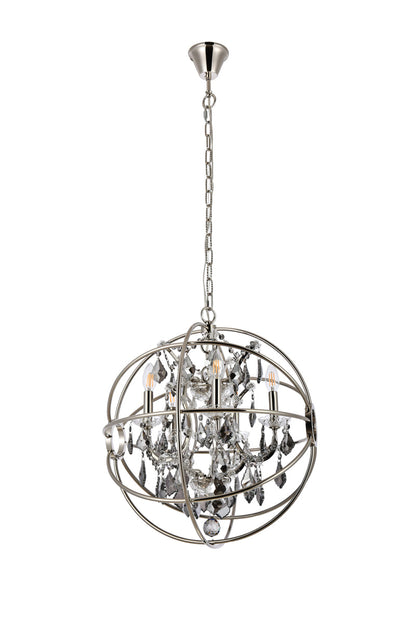 Geneva 5 light polished nickel Pendant Silver Shade (Grey) Royal Cut crystal