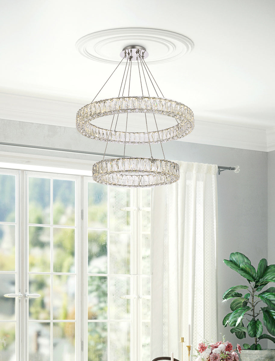 Monroe 28 inch LED double ring chandelier in chrome