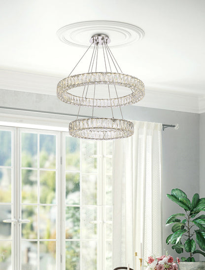 Monroe 28 inch LED double ring chandelier in chrome