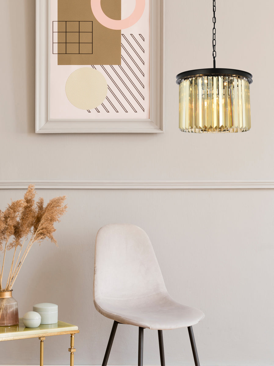 Sydney 6 light Matte Black Pendant Golden Teak (Smoky) Royal Cut Crystal