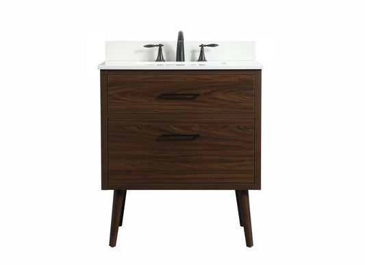 30 inch Single bathroom vanity in walnut with backsplash